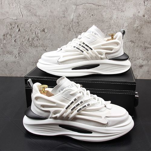 百搭厚底男鞋2023新款夏季透气网面鞋子薄款男士内增高运动老爹鞋