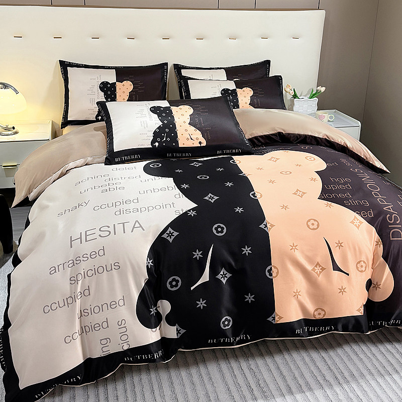 轻奢风冰丝四件i套夏季床上用品学生宿舍三件套水洗棉被套床单床