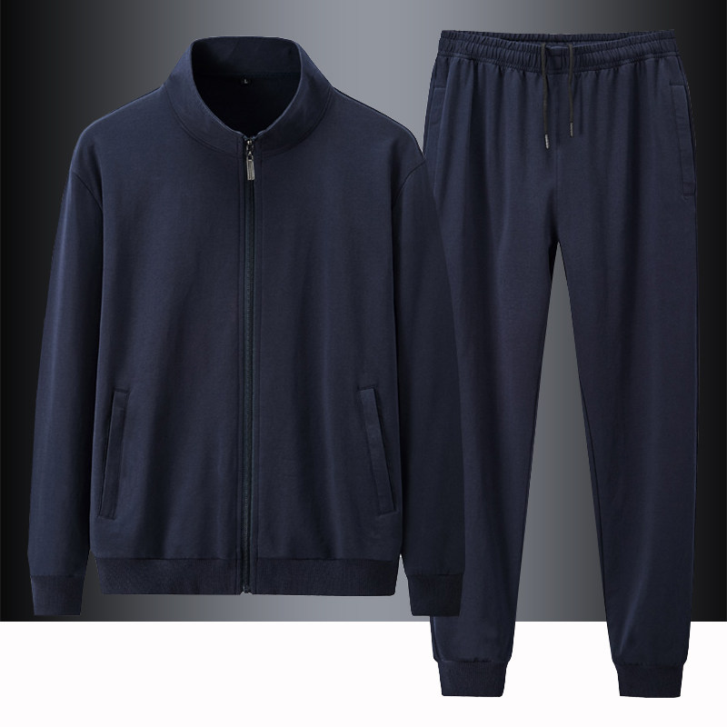 运动服套装男春秋款纯棉立领卫衣开衫长裤宽松大码中年跑步两件套