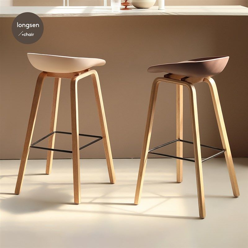 酒吧吧台椅子现代风实木极简约脚垫咖啡厅办公室休息区前台奶油风,住宅家具,家用高脚椅,淘宝优惠券,粉丝福利购,淘宝优惠卷