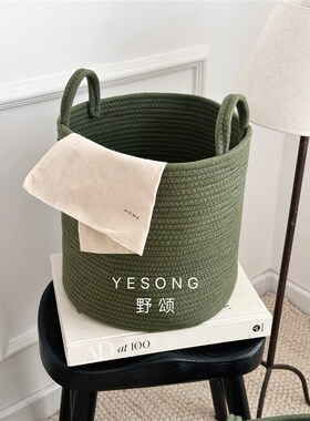 超好看橄榄绿色收纳筐脏衣篮手提衣物整理篮筐纯棉框子大容量复古
