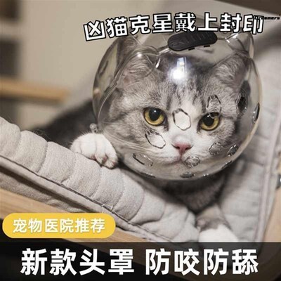 防舔咬太空头套猫咪嘴套防咬项圈防舔小猫保护头罩透气伊丽莎厂家