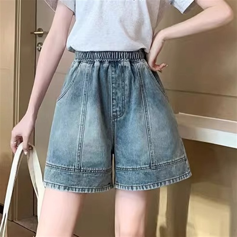 大码女装高腰宽松阔腿牛仔短裤夏季胖MM遮胯显瘦学生百搭A字热裤