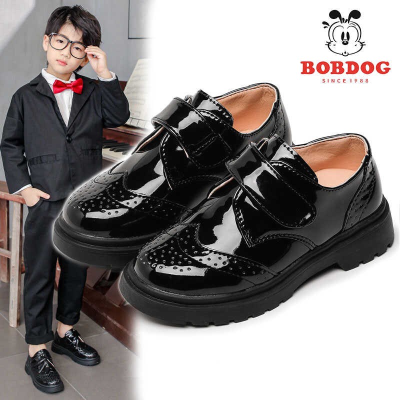 真皮儿童鞋男童皮鞋2023新款韩版英伦风黑色软底小学生校园演出鞋