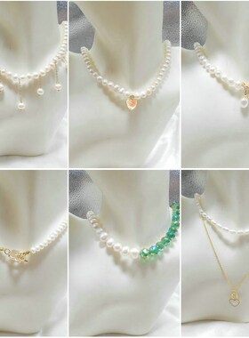 天然珍珠项链淡水锁骨链花朵锆石流苏母贝人造水晶大厂货源573002