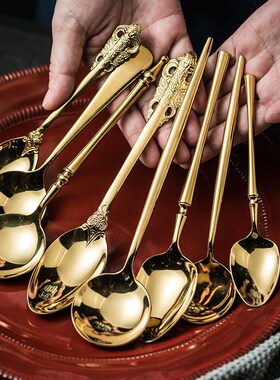 勺子高颜值家用高档精致3u04不锈钢小勺子汤勺特别好看的勺子汤匙