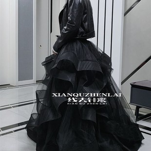 线去针来 大摆蓬蓬裙高腰a字旅拍轻婚纱裙仙女街拍 网纱半身裙长款