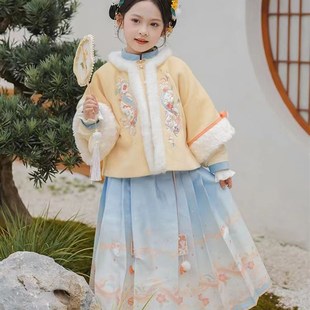 汉服女童儿童国风冬装演出服棉袄新中式冬季外套古装明代黄色明代