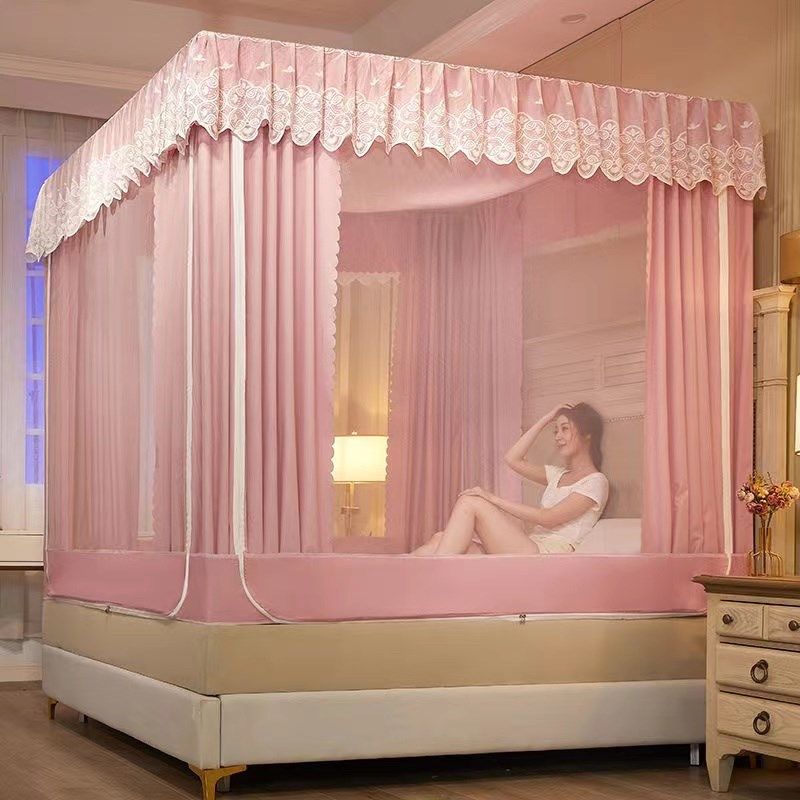 家用遮光床帘一体式儿童蚊帐x拉链三开门防摔全封闭1.8床幔防尘