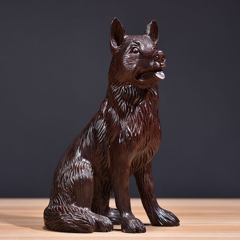 黑檀木雕狗摆件实木质雕刻十二生肖狗木制家居酒柜装饰红木工艺品
