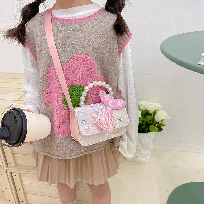 女童包包2024新款儿童斜挎包小女C孩洋气单肩包可爱公主珍珠手提