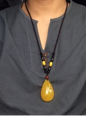 中国风复古毛衣链木佛珠项链吊坠男女唐装T恤配饰情侣挂件百搭潮