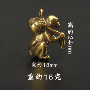 实心铜猴子挂件创意小猴子背桃子汽车吊坠猴子献寿小摆件寓意长寿