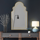 北欧简约黄铜色家用化妆镜金属不锈钢时尚 饰镜子 网红梳妆镜壁挂装