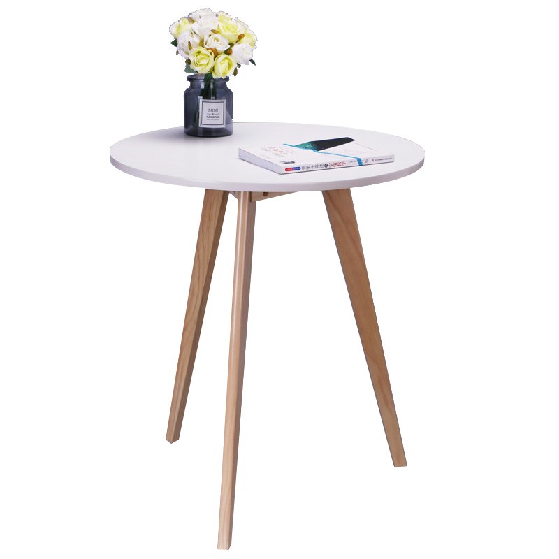 实木白色小圆桌卧室阳台休闲咖啡桌子北欧茶几家用边几迷你小茶桌