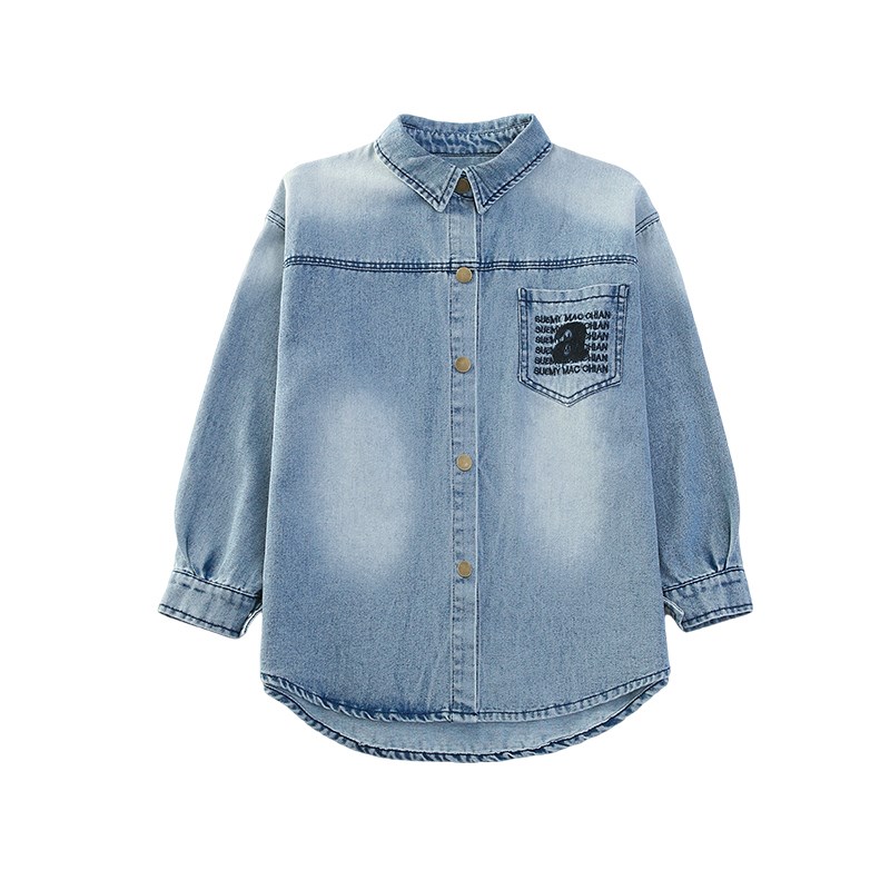 女童春装牛仔衬衫2024新款女大童时尚洋气绣花休闲上衣外套儿童装