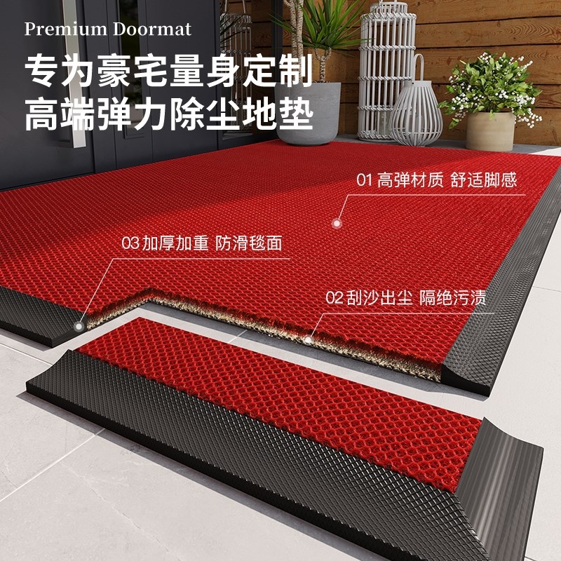 红色入户门地垫免洗家用进门丝圈脚垫防滑地毯除尘打理蹭土耐磨
