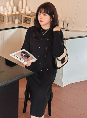 200斤大码女装套装连衣裙外搭马甲2024冬胖mm显瘦针织两件套21927