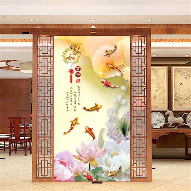 发财树玄关墙纸装饰画自粘壁画走廊过道背景画创意墙贴纸吉祥贴画图片