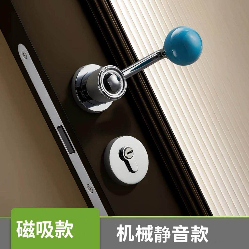 法式复古球形门把手银白色磁吸静音极简红色家用门锁