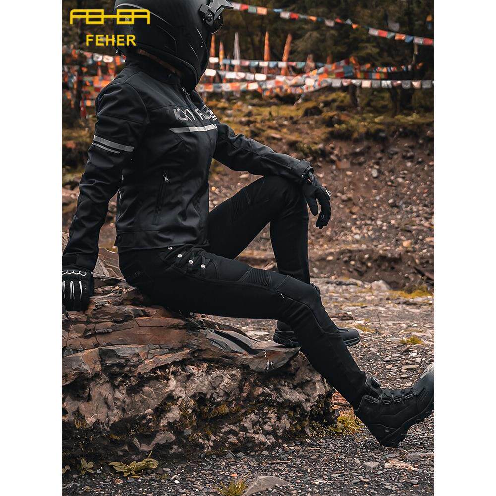 FEHER飞儿摩托车骑行牛仔裤机车修身休闲骑行裤防摔凯夫拉四季女