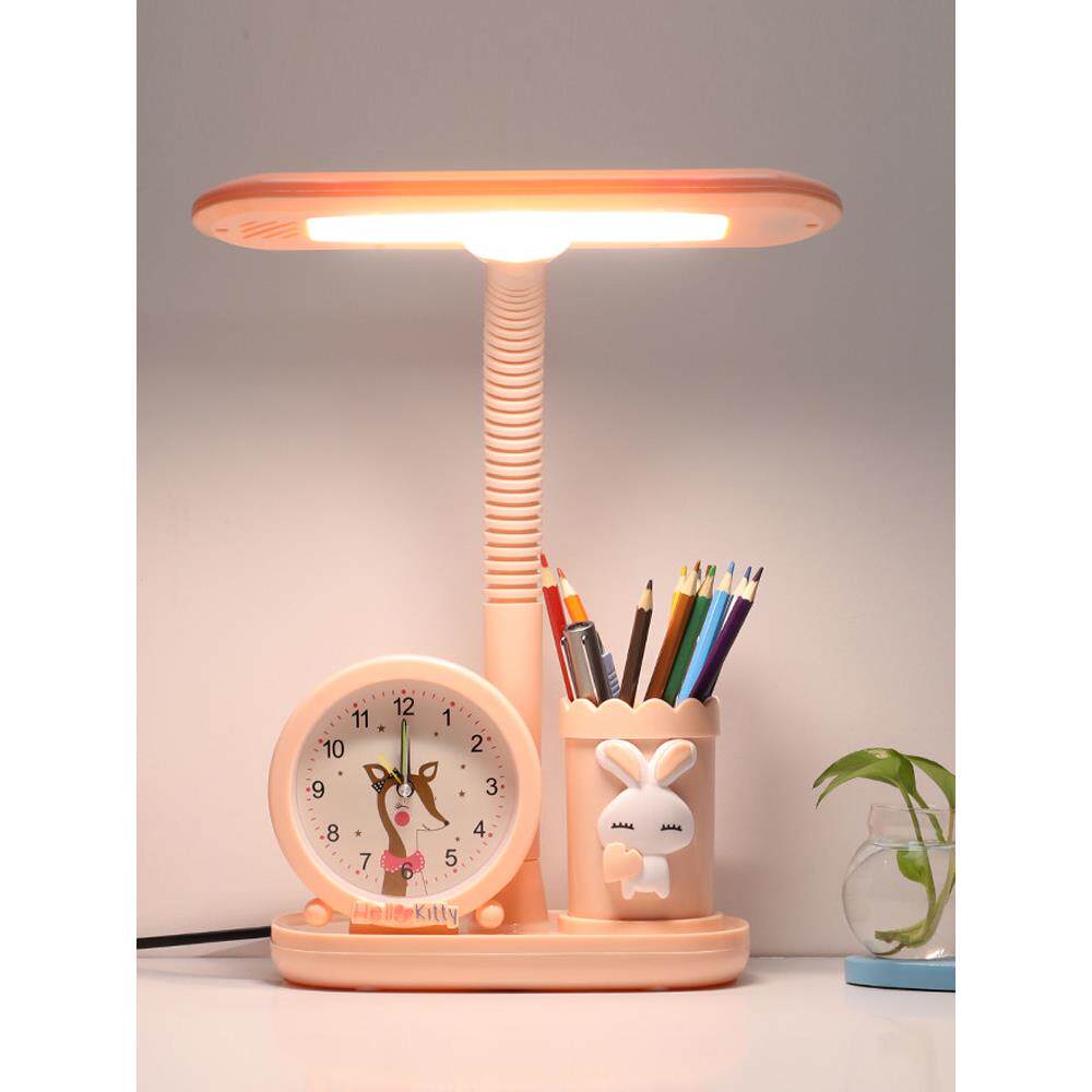 儿童学习读写Led台灯专用护眼灯卡通闹钟笔座集成床头台灯
