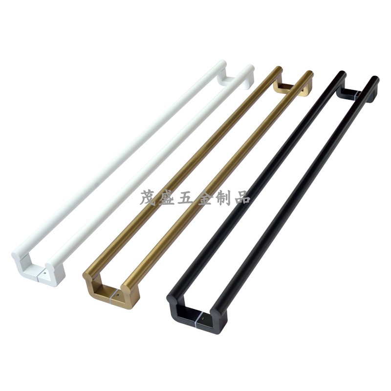 不锈钢圆管黑色玻璃门扶手酒店木门把手窄框门移门大拉手金色