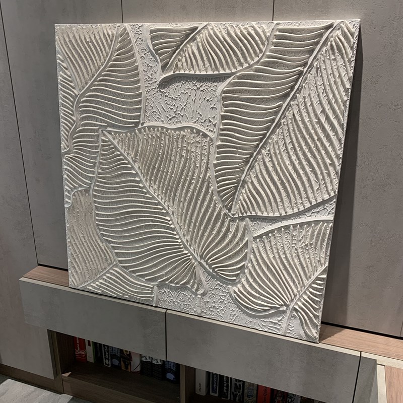 纯手绘立体装饰画抽象油画落地画极简挂画白色壁画轻奢肌理树叶画图片