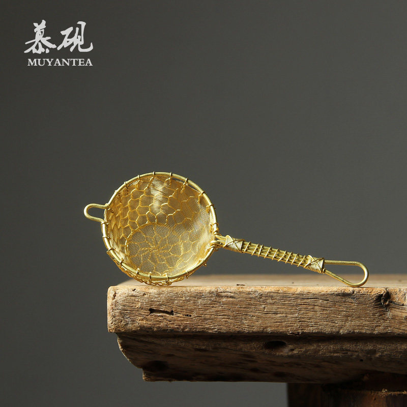 慕砚 日式手工茶漏纯铜过滤网 茶道零配件创意手柄茶滤茶隔滤茶器