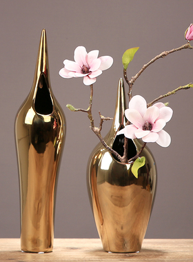 欧式创意轻奢陶瓷花瓶摆件家居客厅餐桌样板间台面插花装饰品摆设