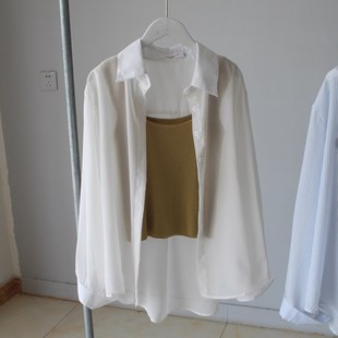 空调衫 不皱防晒衫 遮阳衫 半透条纹外搭百搭宽松长袖 女2023夏天薄款