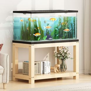 多层鱼缸底座实木置物托架底柜鱼缸实木架子家用二层周转箱三层