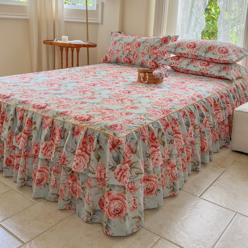 新款床罩全棉床裙式床套纯棉床垫保护套1.5米防滑防尘床单遮丑1.8