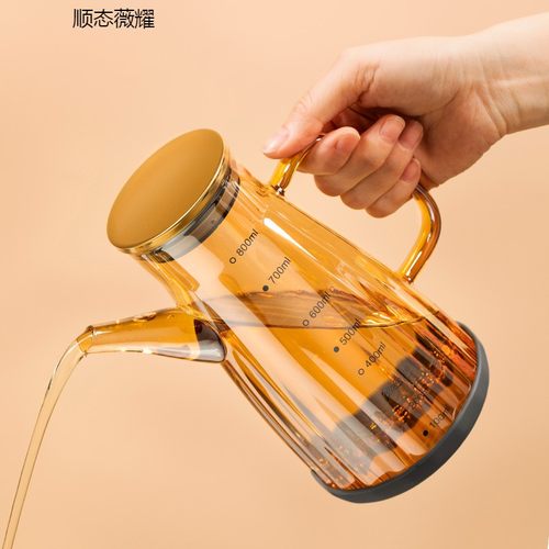 玻璃油壶厨房家用不挂油大容量带刻度不锈钢调料瓶防漏倒油瓶油壸