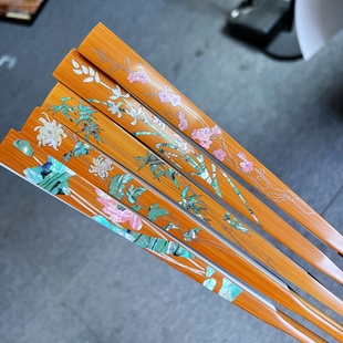 95寸16方排口2.0合青单青老玉竹扇子苏面文玩折扇螺钿镶嵌扇收藏