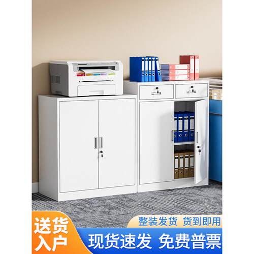 办公铁皮矮柜文件柜钢制储物柜资料档案带锁抽屉小型阳台收纳柜子