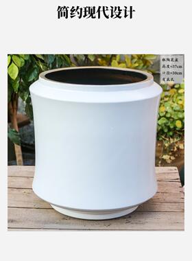 覆古手工粗陶花盆白色粘土花盆绿色植物装饰室内花盆简单的陶瓷超