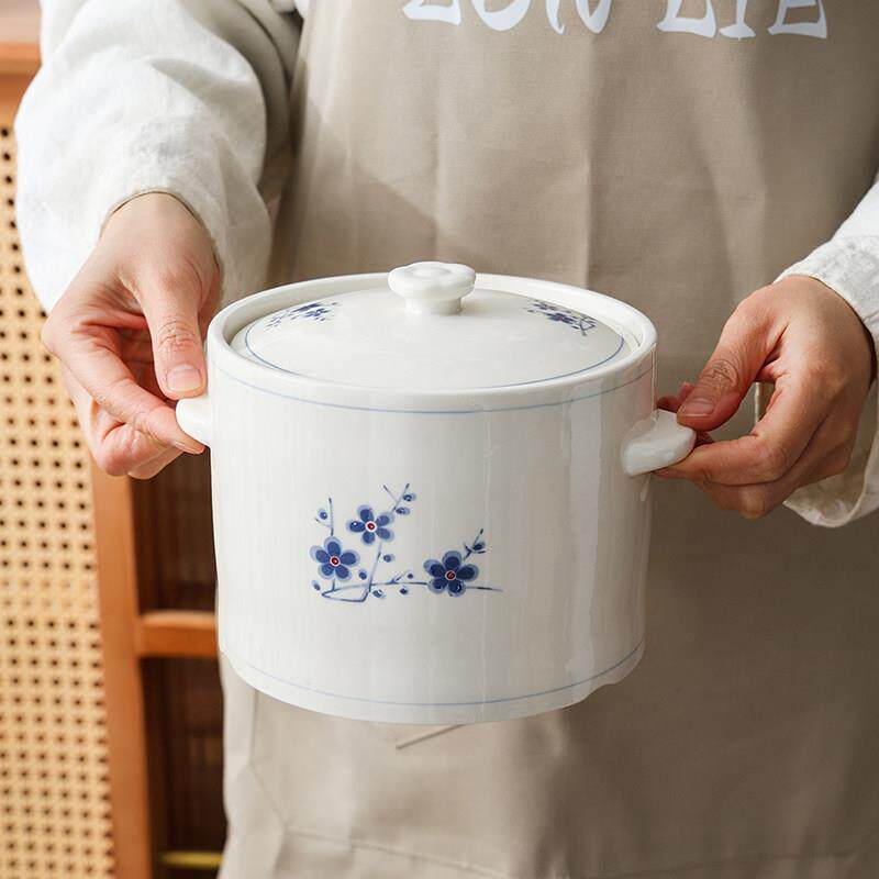 陶瓷溢汤炖盅食品级闽南带盖子内胆隔水炖煲汤罐瓦罐双耳蒸蛋碗大