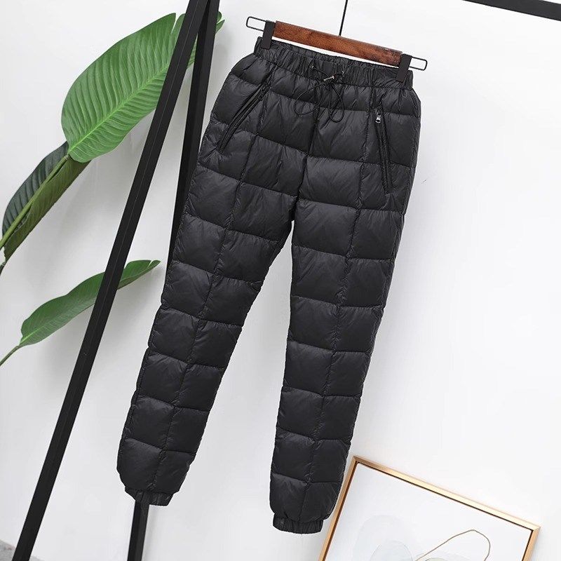 冬季新款修身羽绒裤女外穿小脚加厚大码双面休闲保暖户外羽绒棉裤