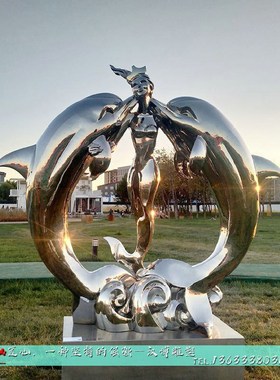 定制不锈钢海豚雕塑户外园林金属海洋动物鱼群喷水景抽象景观摆件