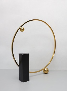 新中式金属烛台几何铁艺摆件样板房售楼部卧室书房客厅桌面饰品