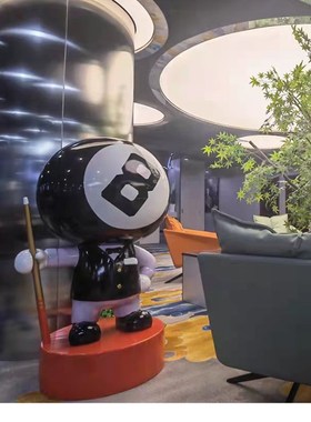 网红台球黑八落地大摆件台球厅俱乐部开业礼物卡通公仔玻璃钢雕塑