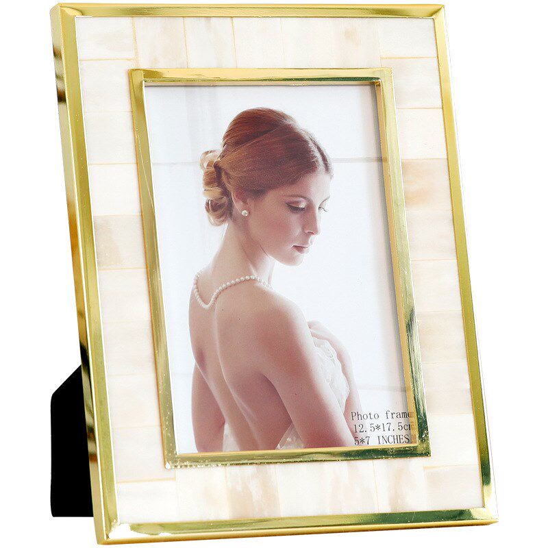 软装家居相框装饰摆件 样板房金色黄牛骨装饰卧室床头柜相框摆件