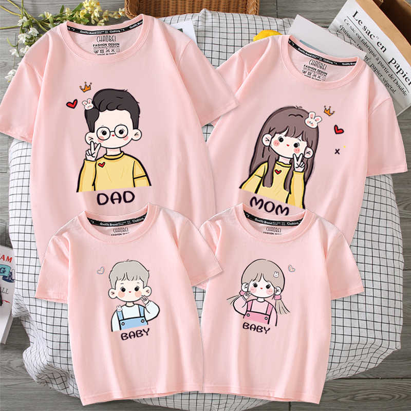 卡通亲子装一家三四口2023新款春夏装母女装洋气高端纯棉短袖t恤