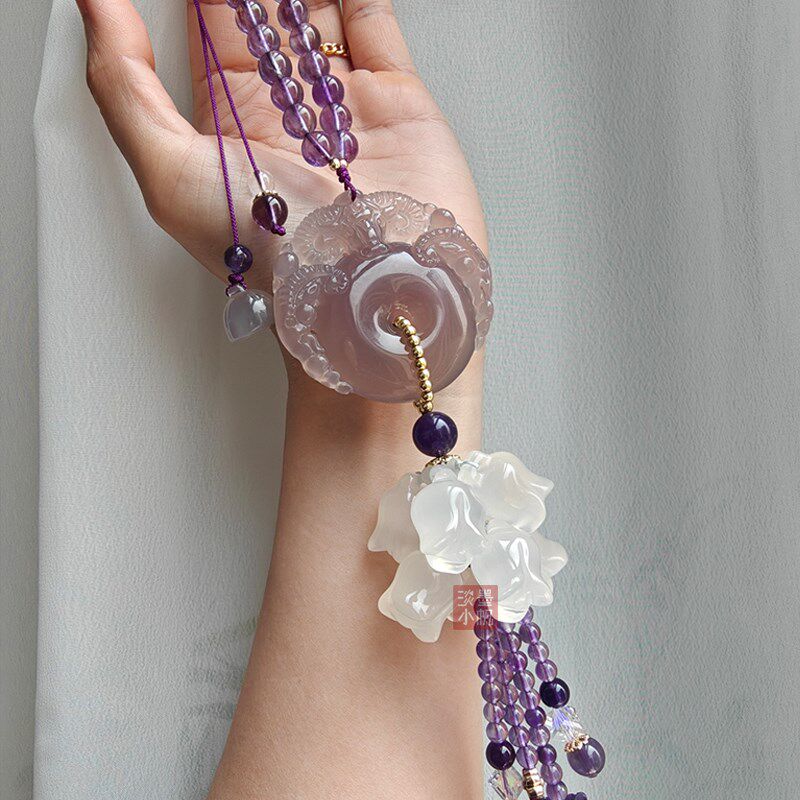 笑佛弥勒佛紫玛瑙玉石汽车挂件高级感车内车载后视镜挂饰2024新款