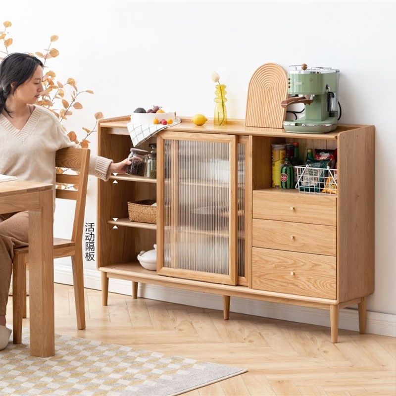 北欧全实木橡木超薄30cm餐边柜碗柜餐厅储物柜展示柜带抽屉推拉门,住宅家具,餐边柜,淘宝优惠券,粉丝福利购,淘宝优惠卷