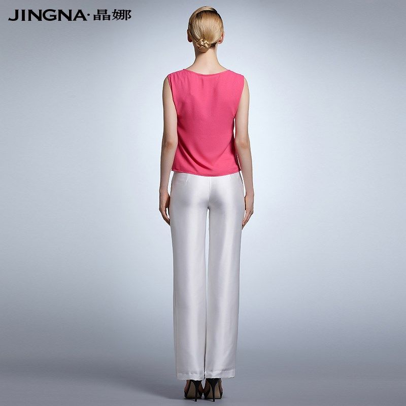 晶娜女装夏装新款时尚红色吊带背心女夏中长款宽松工字背心打底衫