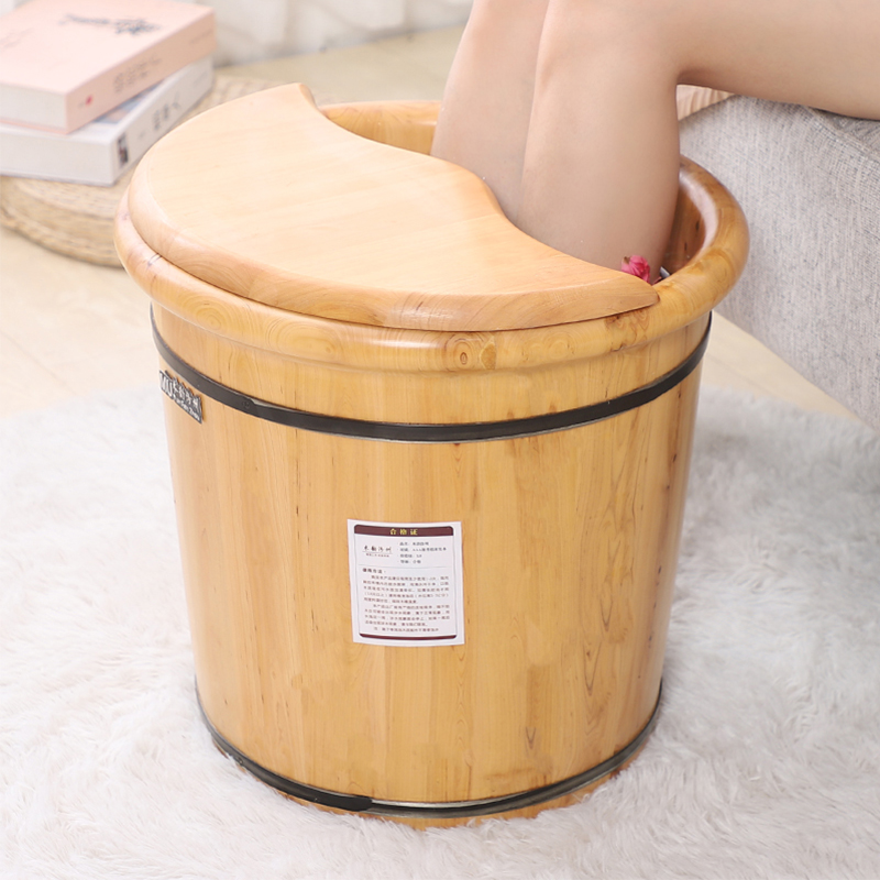 泡脚木桶过小腿实木洗脚盆带盖足浴桶木质泡脚桶加深足浴盆高深桶