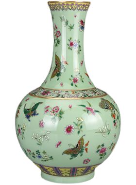 清干隆瓷器粉彩蝴蝶百花赏瓶仿古瓷器古董古玩明清老瓷器收藏
