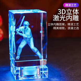 创意水晶内雕羽毛球发光摆件定制球星比赛奖品小男生女孩生日礼物